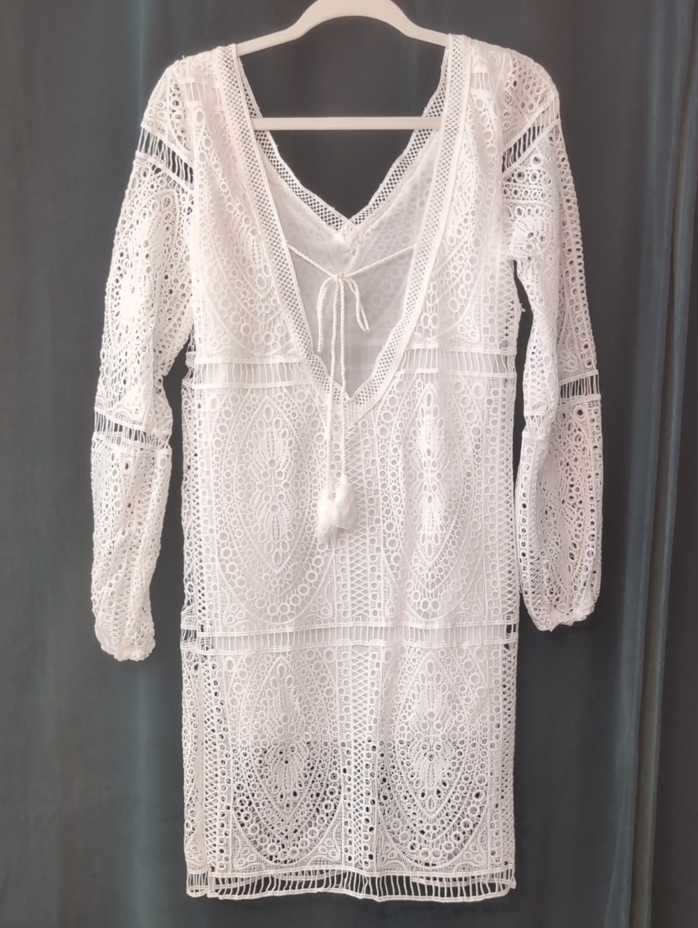 White Crochet Lace V-Neck Dress - Picture 2 of 3